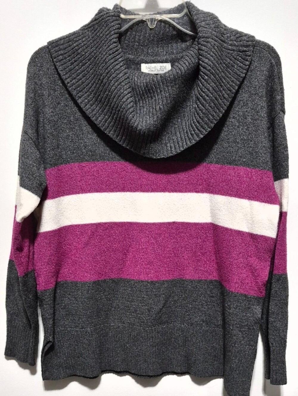 Rachel Zoe Gray, Pink & Cream Striped Cowl Neck Sweater